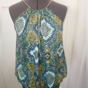 Green and Blue Paisley Women's Top